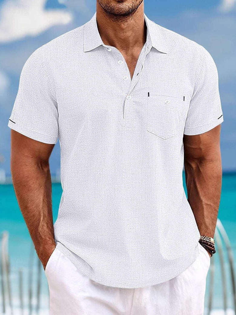 Men's Lapel Single Pocket Fashion Short Sleeve Shirt