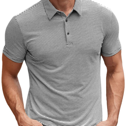 Contrast Color Striped Short Sleeve Men's Summer Loose Lapels