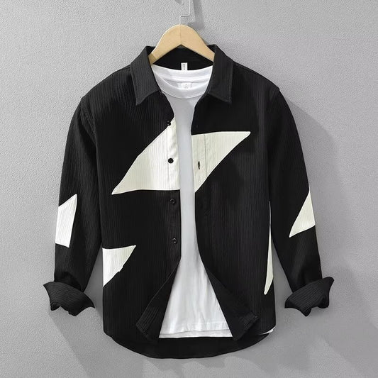 Color Contrast Patchwork Men's Long Sleeve Shirt