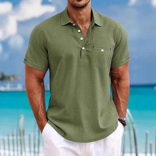 Men's Lapel Single Pocket Fashion Short Sleeve Shirt