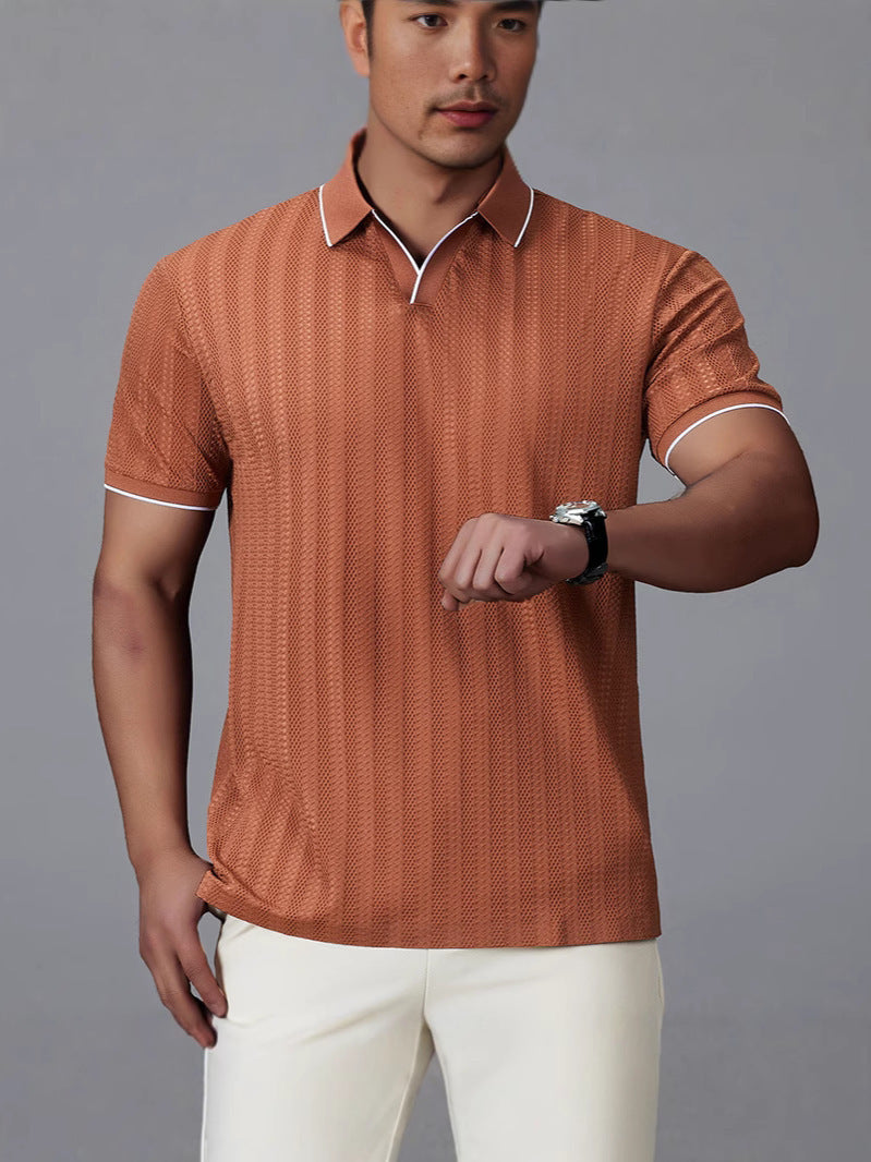 Men's Short-sleeved Polo Shirt Casual Ice Silk Thin T-shirt