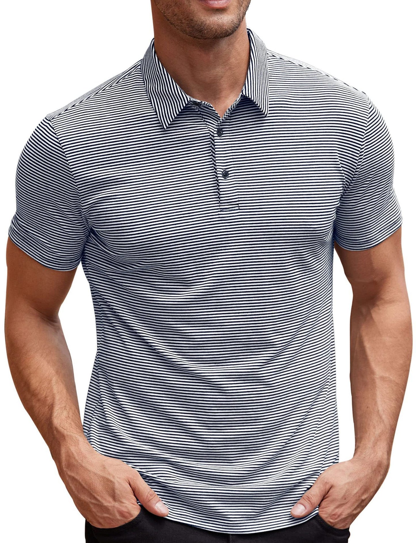 Contrast Color Striped Short Sleeve Men's Summer Loose Lapels