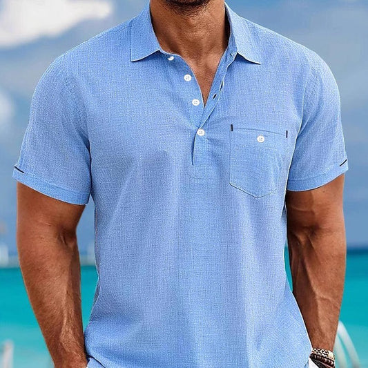 Men's Lapel Single Pocket Fashion Short Sleeve Shirt