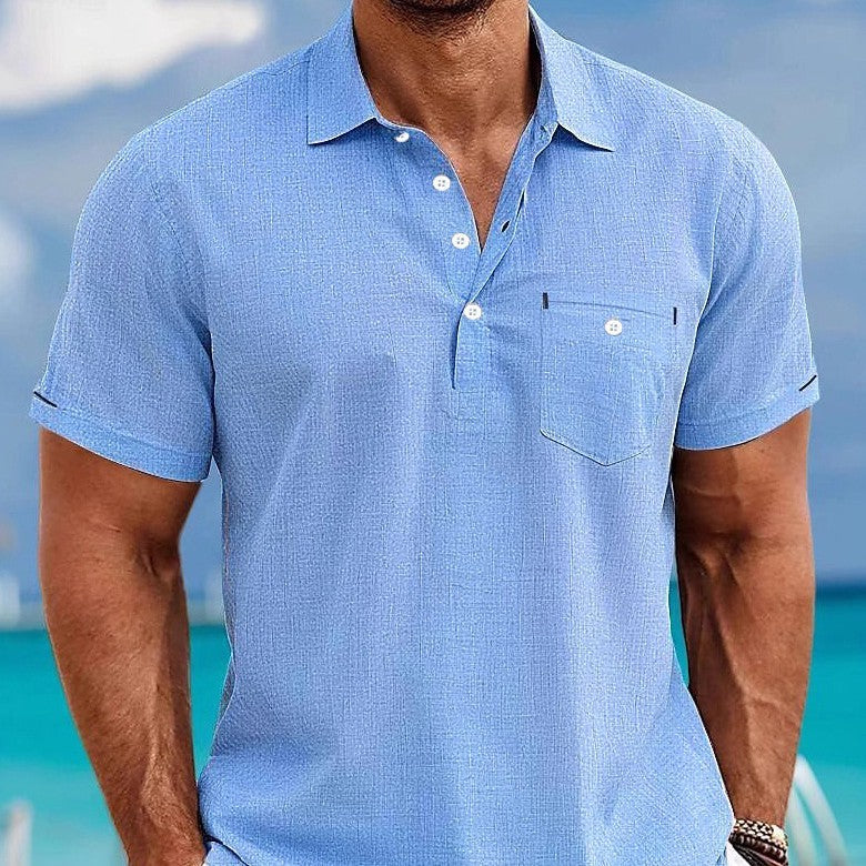 Men's Lapel Single Pocket Fashion Short Sleeve Shirt