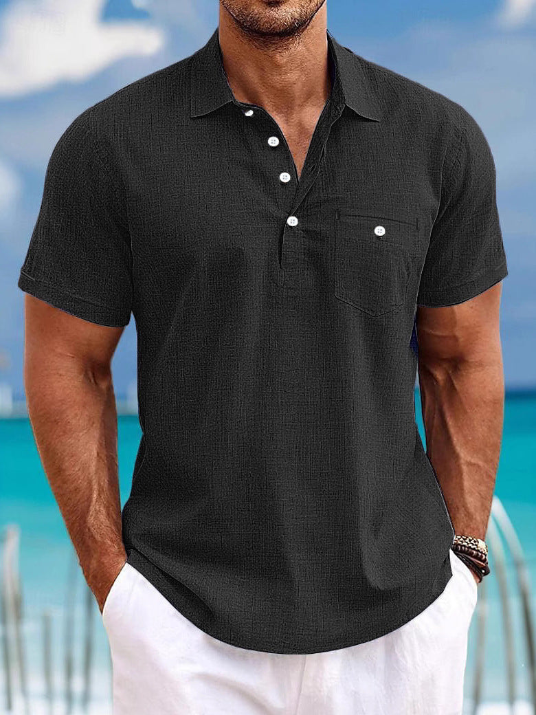 Men's Lapel Single Pocket Fashion Short Sleeve Shirt