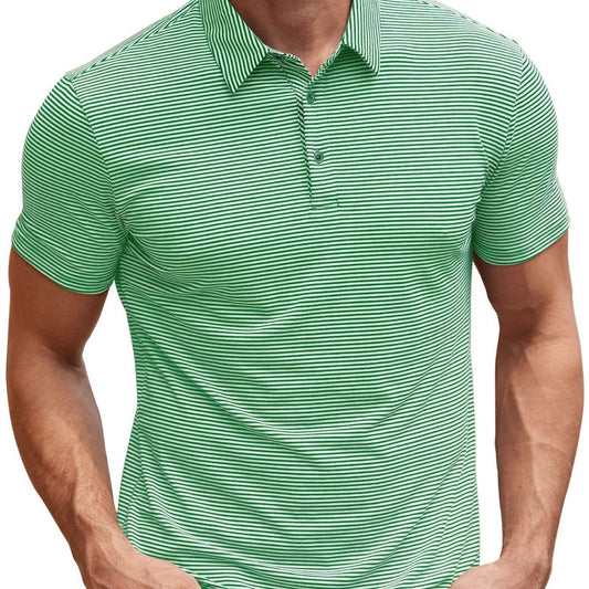 Contrast Color Striped Short Sleeve Men's Summer Loose Lapels