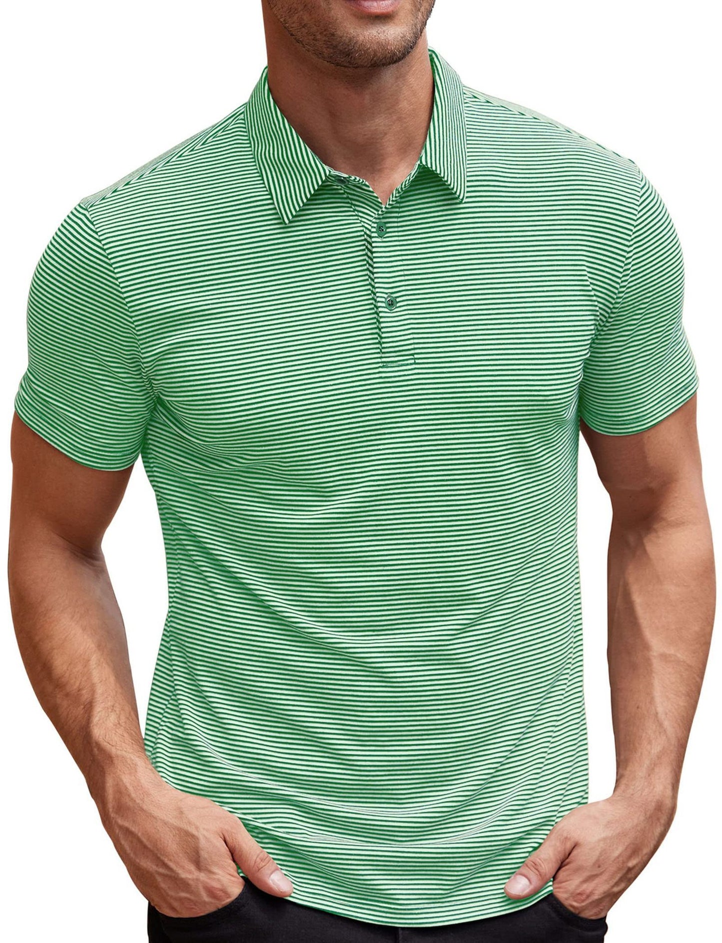 Contrast Color Striped Short Sleeve Men's Summer Loose Lapels